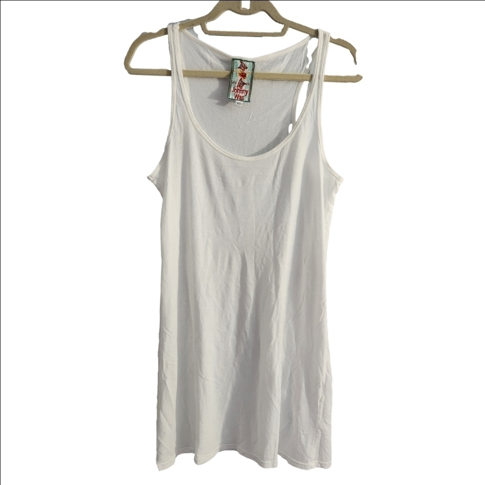 Johnny Was Tank Top Boat Neck Large Armhole Sleeveless XS long EUC
